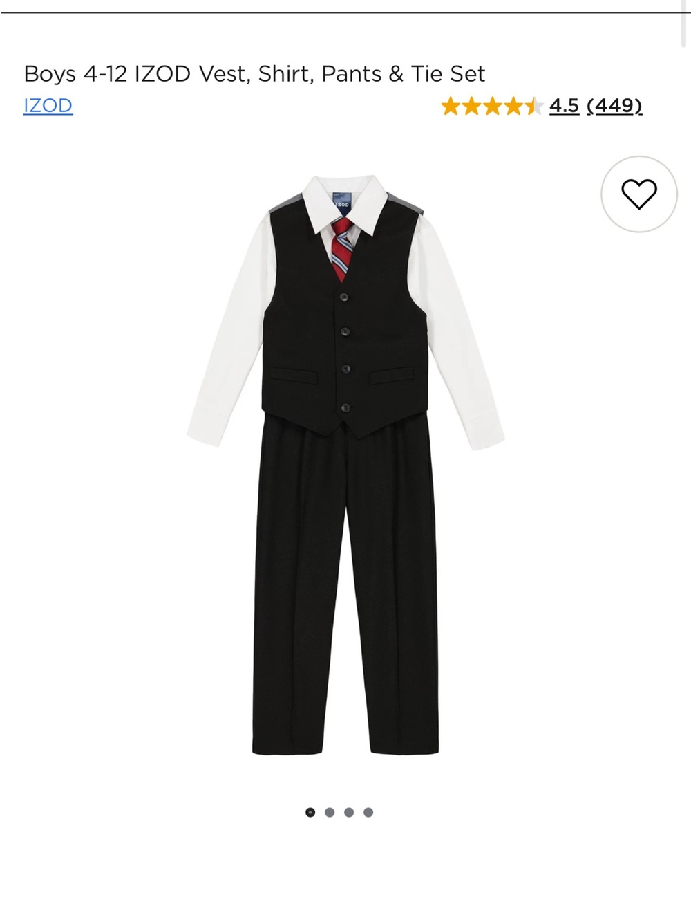 Izod Boys Black Vest, Pants & White Shirt with Red Striped Tie